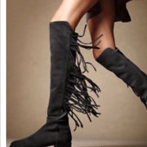 Stuart Weitzman over the knees suede fringe boots